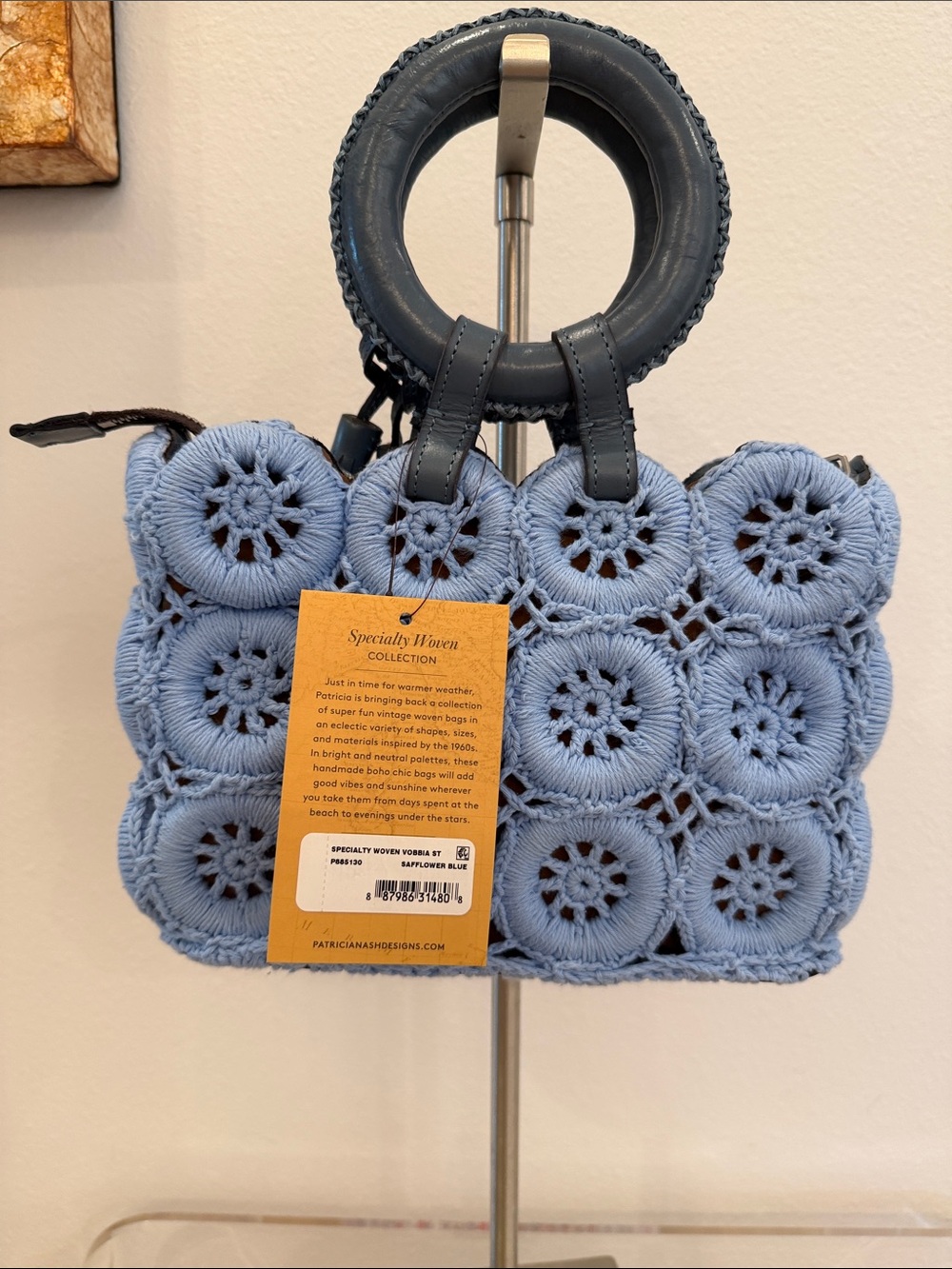 Patricia Nash Blue Crochet Circle Handle Mini satchel Bag
